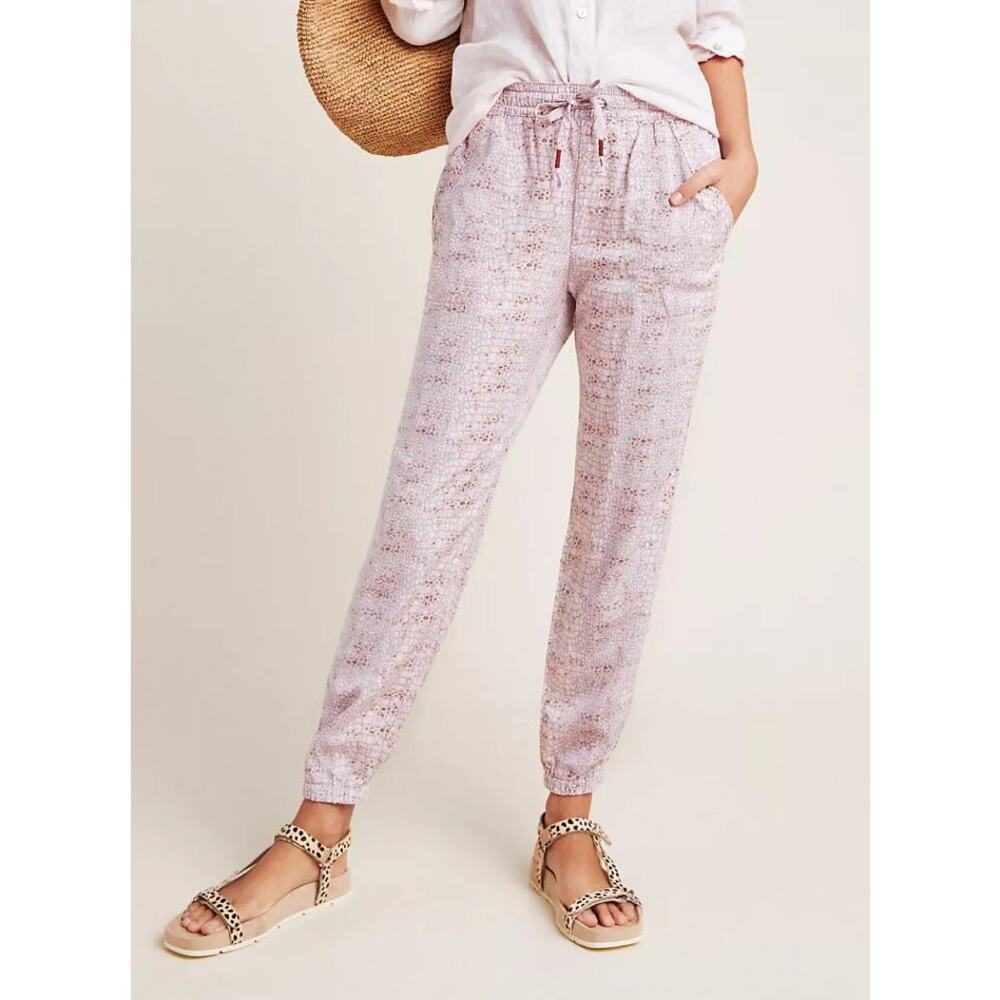 Anthropologie Orana Printed Jogger Pants Small Pink Pull On Snake Print Joggers